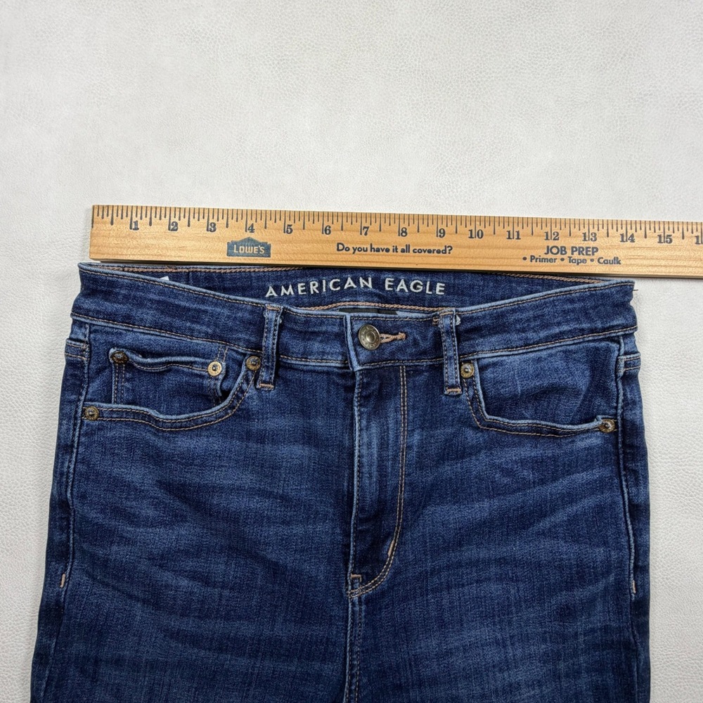 American Eagle Super Hi-Rise Flare Jeans Dark Wash Scalloped Hem Size 10 Regular - Picture 5 of 14